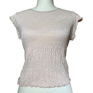 Y2K G.A.S. Baby Tee Medium Pink Textured Smocked Cap Sleeve Top Casual Stretch‎